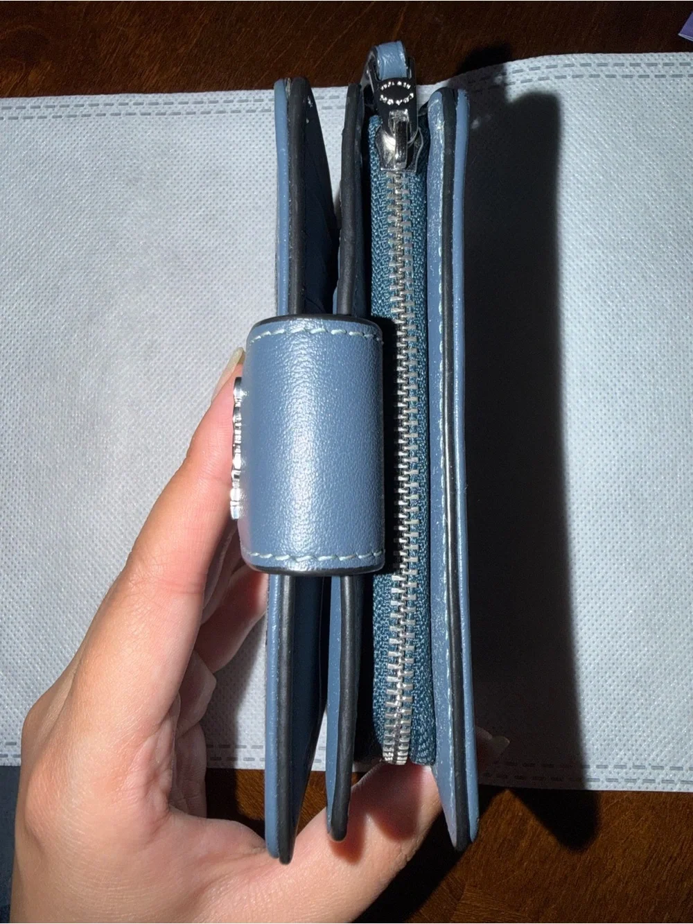 Coach Dusty Blue Signature Corner Zip Medium Wallet